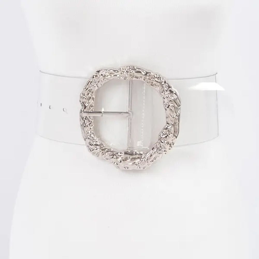 1215.  Elegant Silver Buckle Translucent Belt